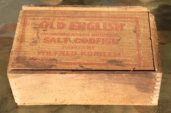 Antique Wooden Old English Salted Salt Cod Dove-tailed Box