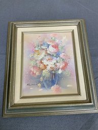 Vintage Framed Oil Painting On Board Of Floral Still Life Signed By Artist Russo
