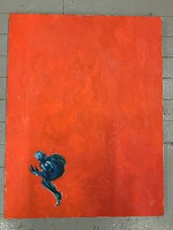 Vintage Acrylic Or Oil Painting Vibrant Red Background With Abstract Figure In Corner On Canvas