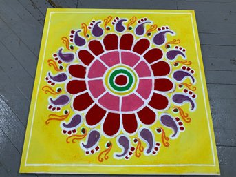 Vintage Vibrant Hand Painted Canvas Of Traditional Indian Mandala Style Art