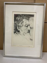 Vintage Framed Black And White Portrait Etching Of Bearded Man Signed By Barry Moser Artist Proof