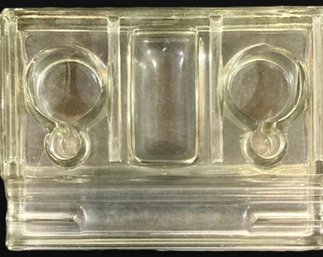 Antique Heavy Glass Double Inkwell