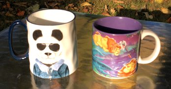 Lot Of 2 Vintage Collectible Coffee Mug Cups - Disney Lion King & Hipster Panda Bear