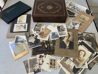 Vintage Cardboard Writers Box Filled With Antique Vintage Photographs Various Family Cabinet Photos
