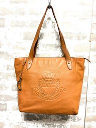 Ralph Lauren British Tan Leather Handbag W/ Embossed Crest