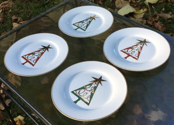 Set Of 4 Pier 1 Christmas Tree 8 Inch Porcelain Fine China Plates