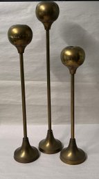 Trio Of Mid Century Brass Candlestick Holders