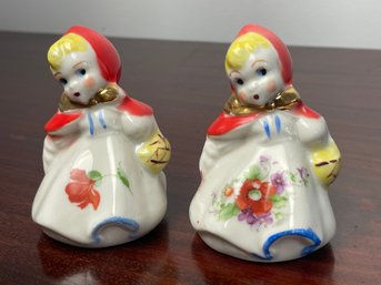 1940s Hull Pottery Little Red Riding Hood Salt & Pepper Shakers