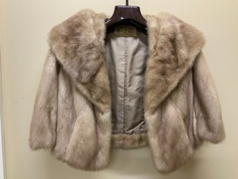 Vintage Light Brown Real Mink Fur Short Cape Or Stole With Wide Collar Max Zeller Furs Silk Lined Monogrammed