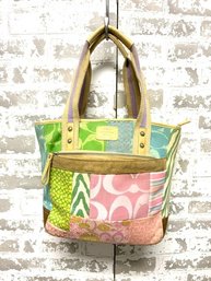 Coach Pastel Monogram Patchwork Shoulder Tote Bag