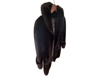 Vintage Dark Brown Mink Fur Coat Features A Classic Large Shawl Collar And A 3/4 Length Silhouette