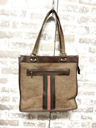 Vintage Tweed & Leather Tote Bag