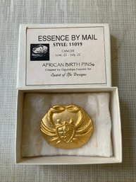 Vintage Artist Designed African Birth Pins For Spirt Sign Cancer Gold Tone Crab Brooch