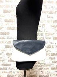 Chich Juliete White & Navy Blue Genuine Leather Envelope Style Shoulder Bag