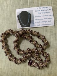 Vintage Designer Made Spiral Woven Necklace With Swarovski Purple Clasp And Plum Pearls Blue Blush Beads