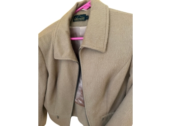 Vintage Tan Wool Blen Zip Front Jacket Featuring A Wide Collar And A Textured Finish-by Andean Tradition