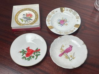 Lot Of 4 Small Bird & Floral Plates, Decorative 'butter' Pats