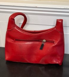 Red Leather Zip Shoulder Strap Purse Bag