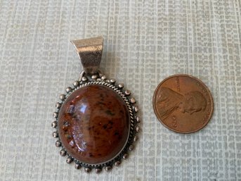 Artist Signed 950 Silver Mahogany Obsidian Pendant With Beaded Boarder