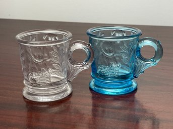 Vintage Mosser Glass Child's Mugs , Clear & Colonial Blue, Pair