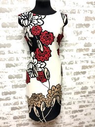 Frank Lyman Designs White Sheath Dress W/ Oversized Floral Pattern - Size 4