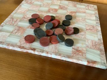 Polished Quartz Stone Checker Chess Board With Various Wooden Checker Pieces
