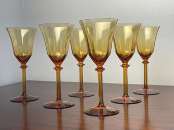 1930s Art Deco Amber Optic Glass Stemware, Set Of 6