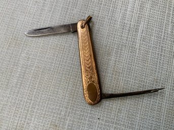 Antique Victorian Gold Tone Dainty 2 Blade Pen Knife