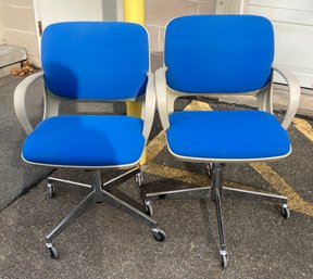 Two Vintage Blue Steelcase Office Chairs From The 1980's