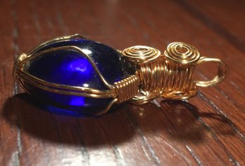 Artisan Made Purple Colored Stone Wrapped With Gold Wire Jewelry Pendant For Necklace