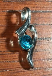 Unmarked Silver Mid Century Topaz Colored Stone Jewelry Pendant For Necklace