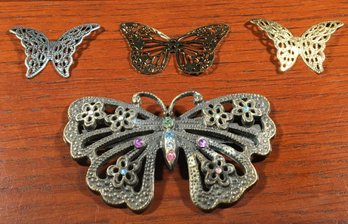 4 Mid Century Colored Stone Butterfly Butterflies Pendants Charms For Jewelry Making