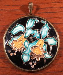 Mid Century Switzerland Cloisonne Type Enamel & Silver Jewelry Pendant For Necklace
