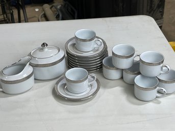 Double Espresso Porcelain Cups & Saucers Set, Royal Gallery, Platinum Banded