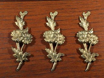 3 Early 1900s Stamped Brass Floral Flowers Applique Overlay For Jewelry Making, Furniture, Home Decor Etc