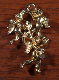 Mid Century Untested Gold Musical Putti Angels Jewelry Pendant For Necklace
