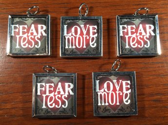 5 Mid Century 'Fear Less Love More' Jewelry Pendants Charms For Necklace
