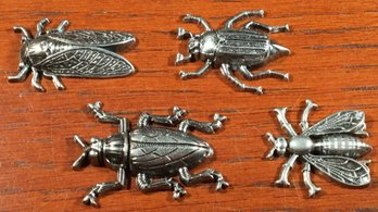 Lot Of 4 Mid Century Pewter Bugs Insect Bug Charms