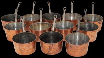 BI-Metal Copper W/ 12 Tin-lined Saucepans Cuivre Et Arcent Pur