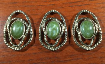 Lot Of 3 Mid Century Jade & Unchecked Silver Pendants For Necklace / Jewelry Making