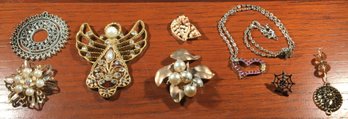 Lot Of Assorted MCM Mid Century Modern Jewelry W/ Rhinestones Angel, BSK Etc - Untested Gold & Silver