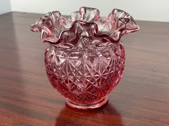 Vintage FENTON Cranberry/Pink Diamond Ruffled Small Bowl/Vase