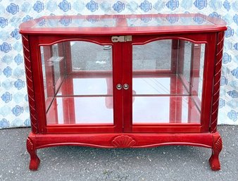 Breakfront Double Door Display Cabinet With Inset Glass Top