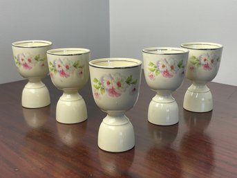 Depression Era USA Pottery Egg Cups, Homer Laughlin 1930s, Fluffy/Virginia Rose Patter