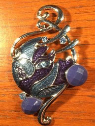 MCM Mid Century Modern Cloisonne Enamel Rhinestone & Untested Silver Pendant For Necklace