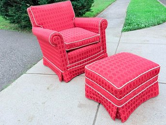Vintage Upholstered Club Chair With Matching Ottoman