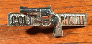 Mid Century Untested Silver Colt Firearms MK III Pistol Jewelry Tie Tack Bar Clip