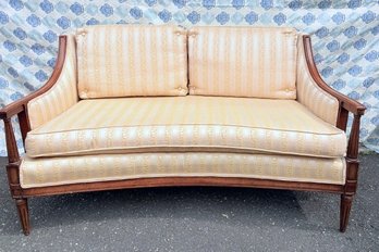 Vintage Mid-century Modern Fruit Wood Frame Upholstered Settee