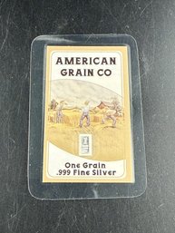 American Grain Co One Grain .999 Fine Silver Bar