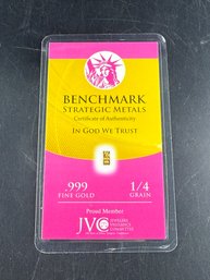 Benchmark Strategic Metals 1/4 Grain .999 Fine Gold Bar